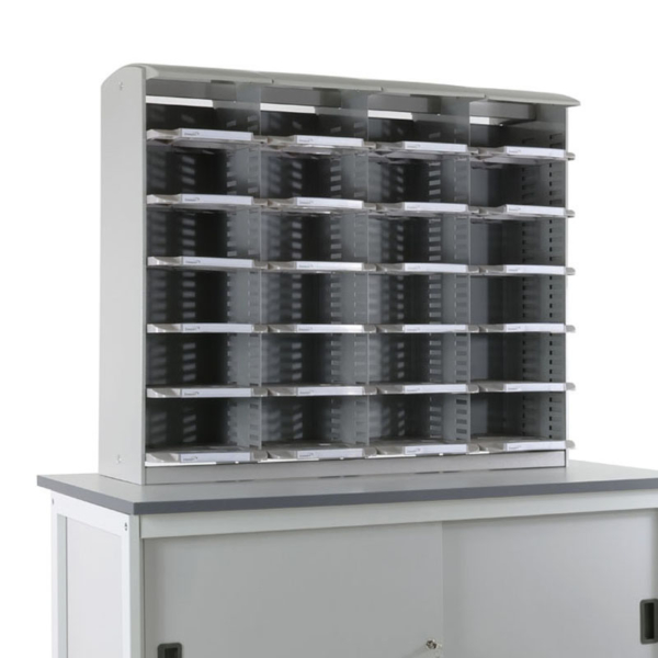3U1200_24_WA - 4 Column Compas full height sort unit 1005h 24 compartments each 295w x 400d with labels